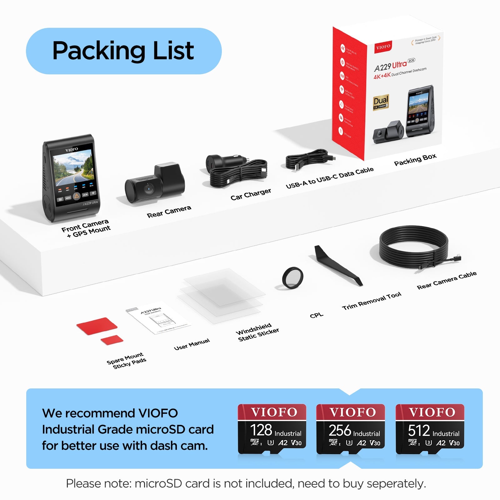 VIOFO A229 Ultra 2CH 4K Front+4K Rear Dashcam with Dual Sony STARVIS 2 Sensors, 2 - Channel 4K HDR, Ultra Fast 5GHz Wi - Fi & Precise GPS, Smart Voice Control - Viofo - official