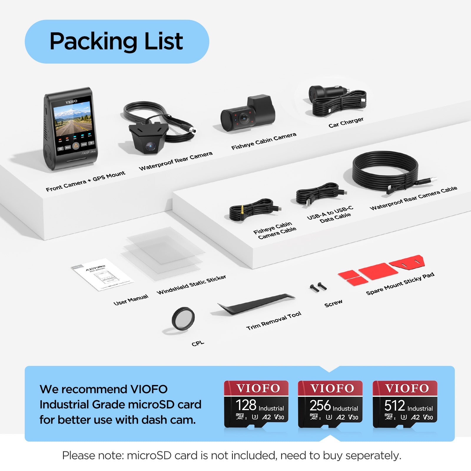 VIOFO A229 Ultra - W 3CH 4K Front+4K Waterproof Rear Camera+1080P Fisheye Cabin Camera with Triple Sony STARVIS 2 Sensors, 3 - Channel HDR, Ultra Fast 5GHz Wi - Fi & Precise GPS - Viofo - official