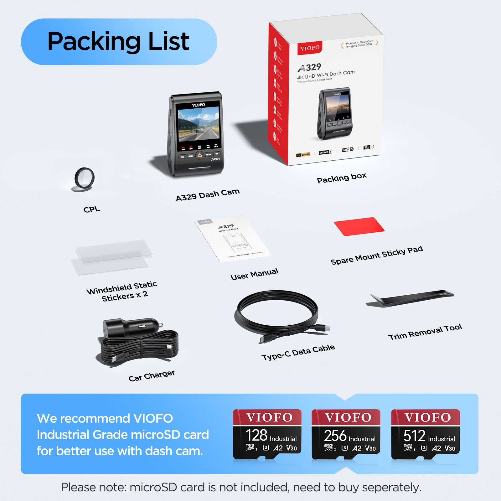 VIOFO A329 1CH Front 4K 60FPS GPS Wi - Fi 6 Dash Cam HDR with Sony STARVIS 2 Sensor Support SSD Storage - Viofo - official