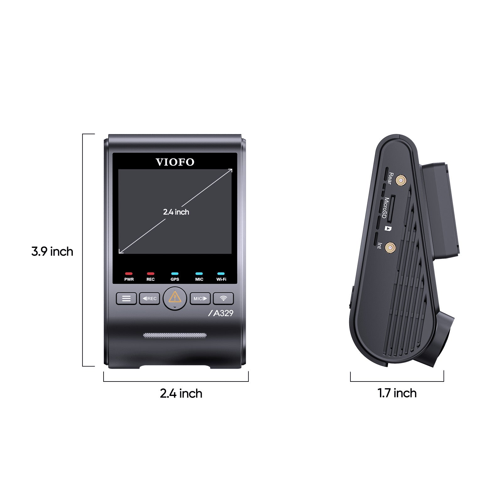 VIOFO A329S Front Camera Size