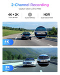 VIOFO A329S 2 Channels 4K + 2K Dash Cam with Sony STARVIS 2 sensors, HDR recording capturing clear front and rear footage, including license plate details