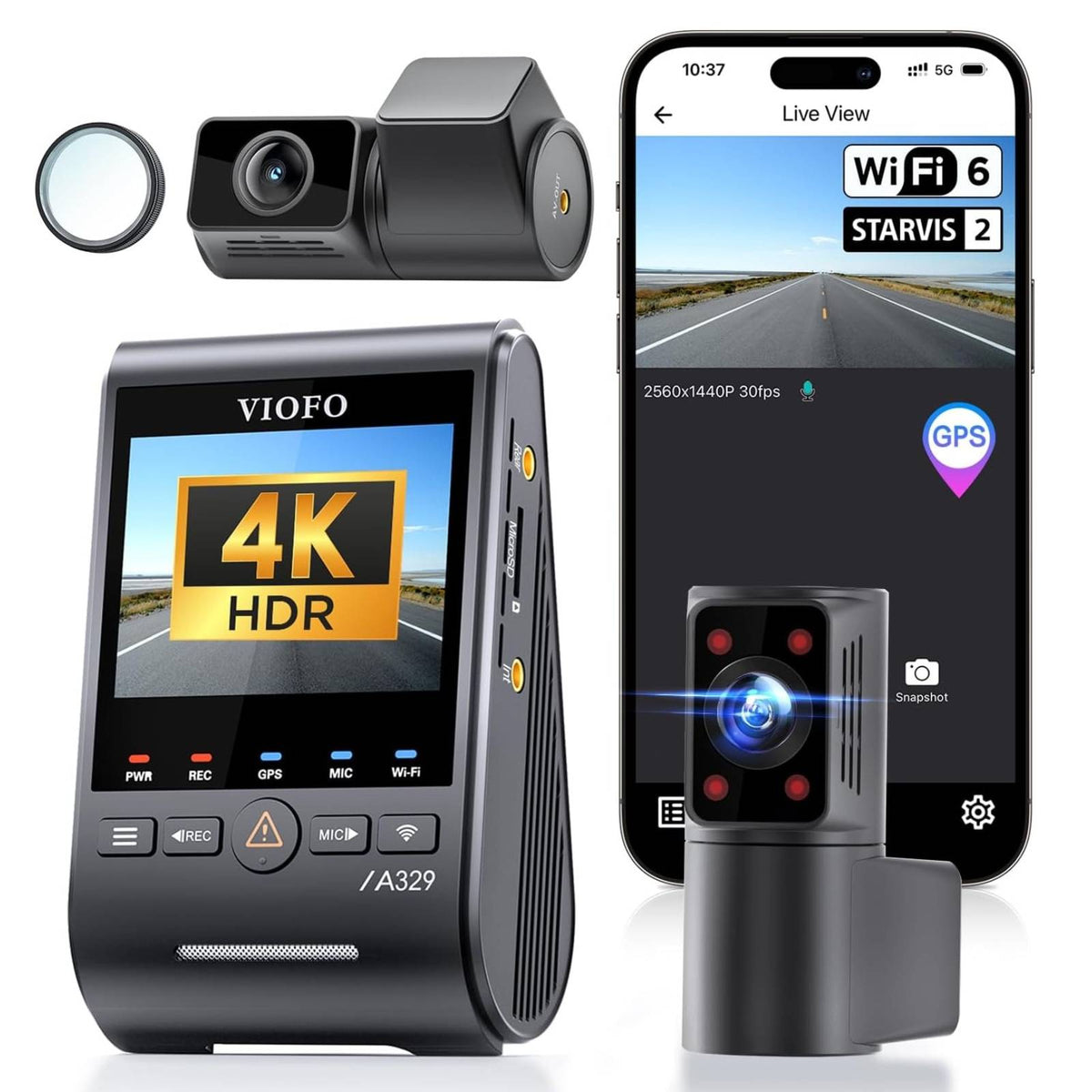 VIOFO A329S 3CH First 4K 30FPS Front+2K Wide 210° FOV Fisheye Cabin+2K Rear Dash Cam with STARVIS 2 Sensor 3 - Channel HDR, Support SSD Storage - Viofo - official