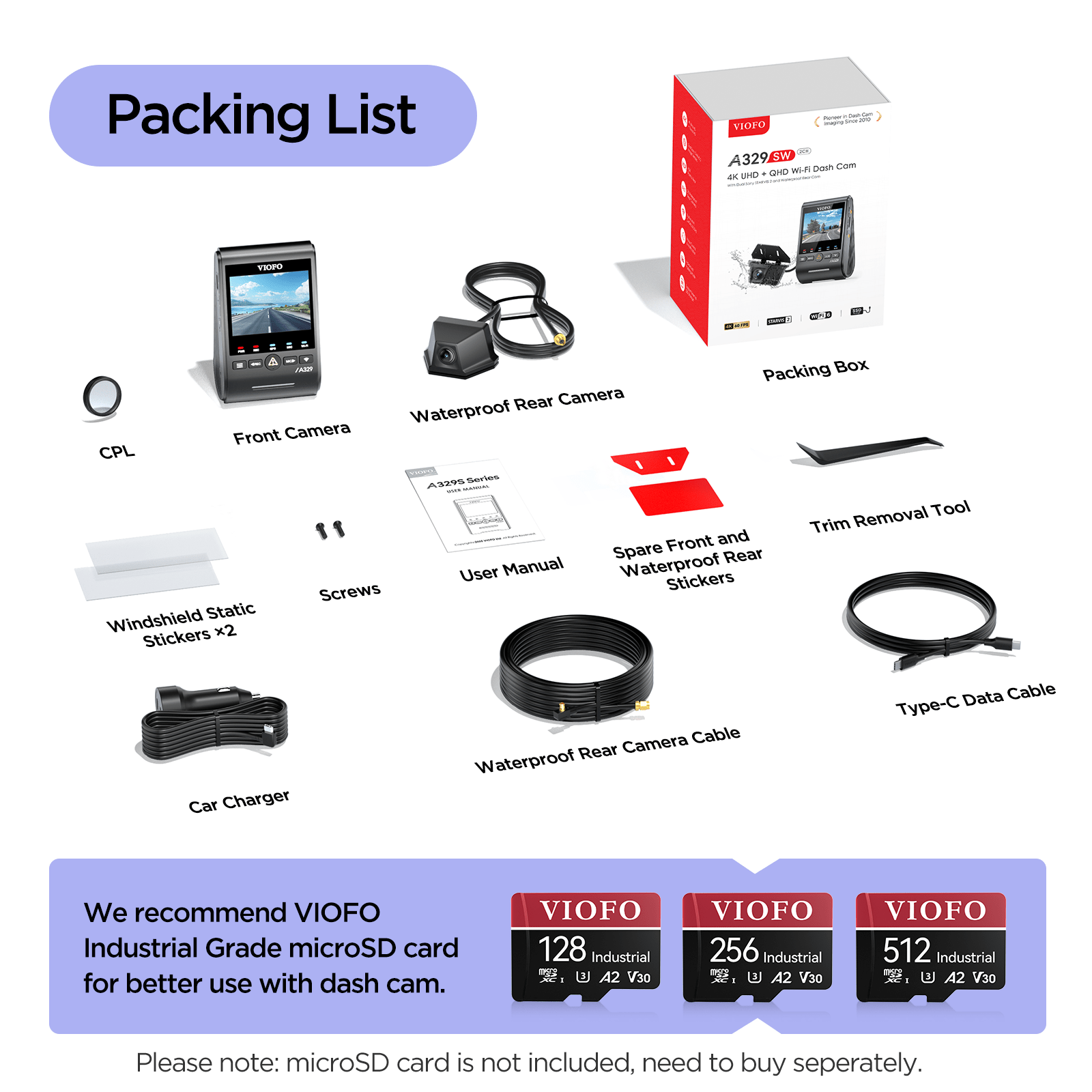 VIOFO A329SW 2CH 4K 60FPS+2K Waterproof Rear Camera with Sony STARVIS 2 Sensor HDR, Support SSD Storage, Cables in Various Lengths for Flexible Installation - Viofo - official