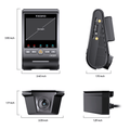 VIOFO A329SW 2 Channels dash cam dimensions diagram showing front and side views with detailed size measurements