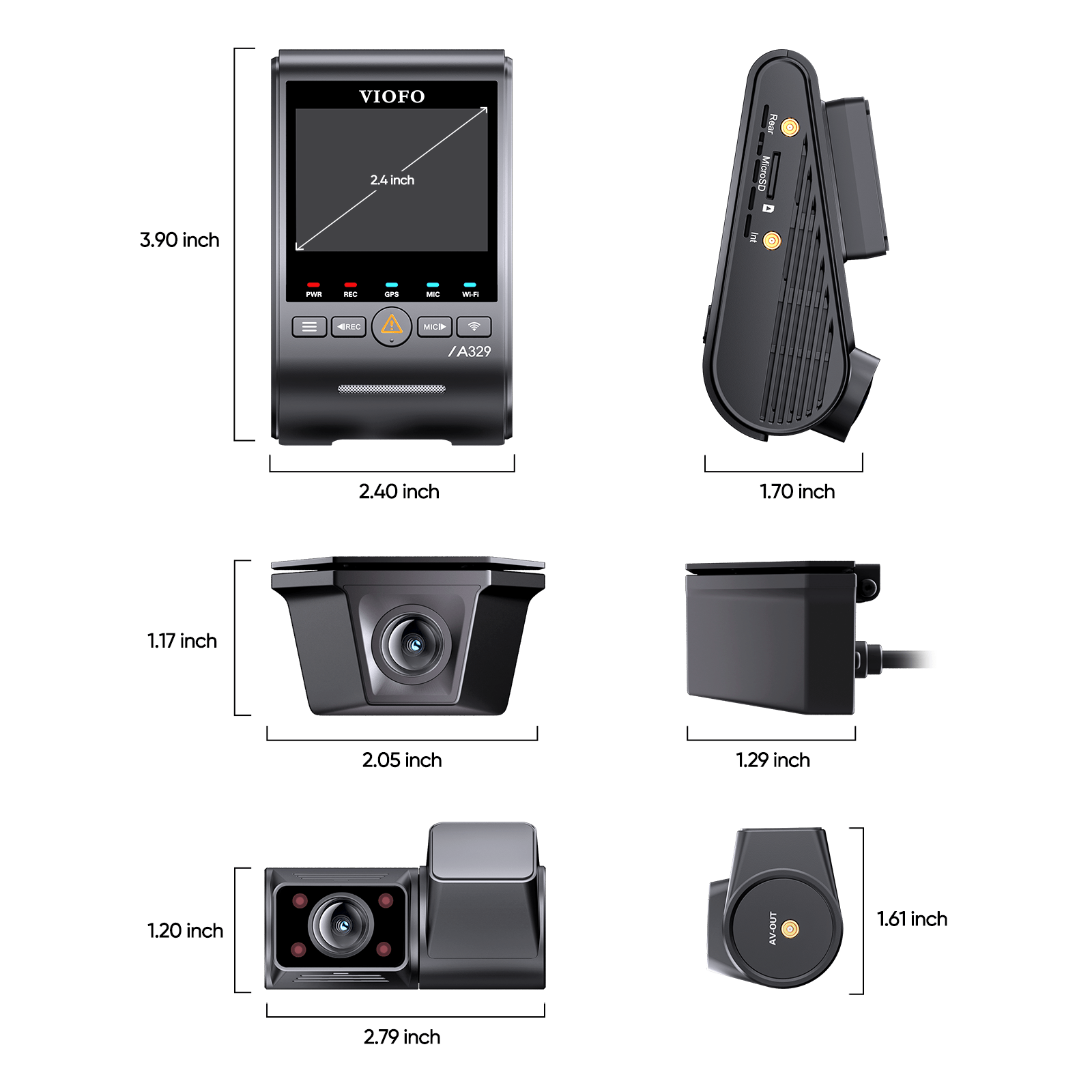 VIOFO A329SW 3-Channel cameras Size
