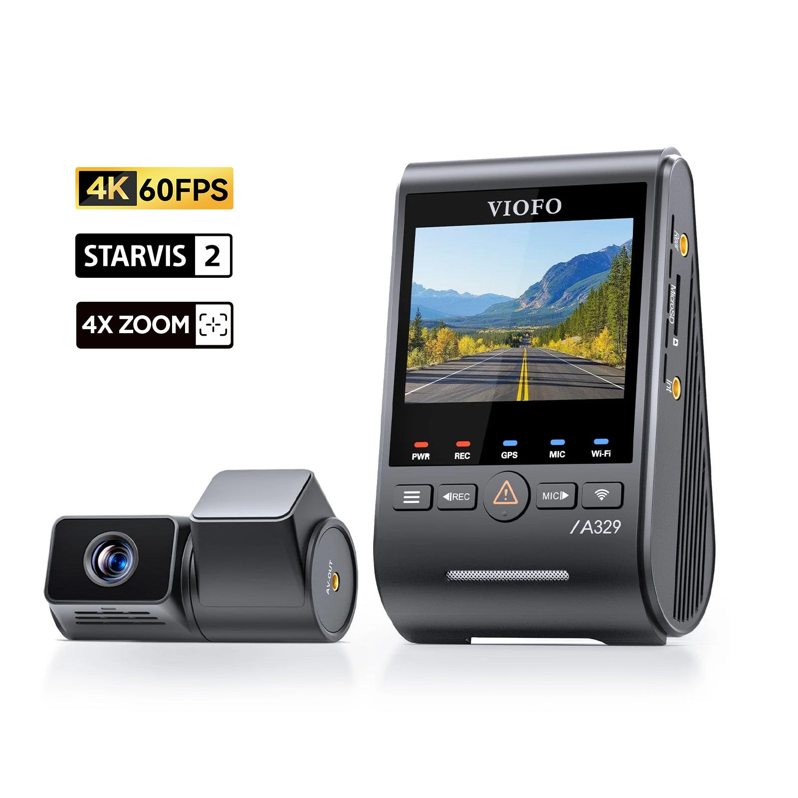 VIOFO A329T 2CH 4K 60FPS+2K Telephoto Camera with 4xOptical Zoom and Sony STARVIS 2 Sensor HDR