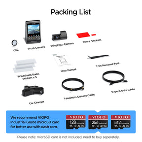 Packing List of VIOFO A329T 2 Channels