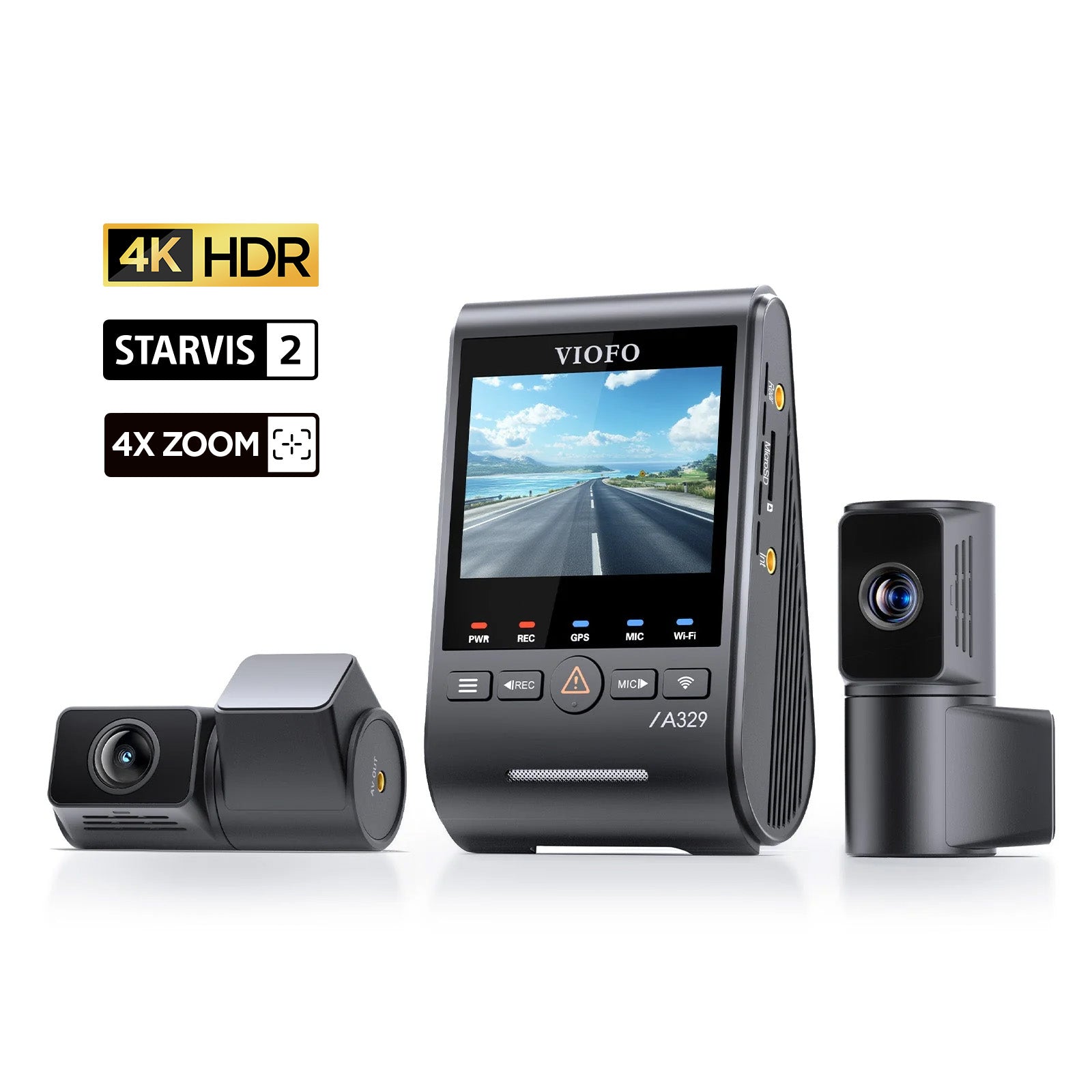 VIOFO A329T 3CH 4K 30FPS Front+2K Telephoto Camera+2K Rear Camera, Sony STARVIS 2 Sensor HDR, Support SSD Storage, Multiplex Video, Low Power Impact Detection, Hybrid Parking Recording