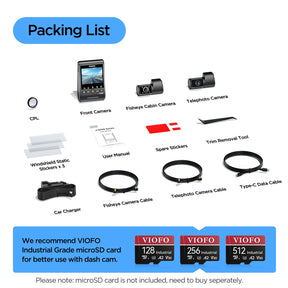 VIOFO A329TC 3CH 4K 30FPS Front+2K Telephoto+2K Fisheye Cabin Dashcam with Sony STARVIS 2 Sensor, 210° Ultra - Wide Angle Infrared Interior HDR Super Night Vision, 4x Optical Zoom Telephoto Capture Farther - Viofo - official