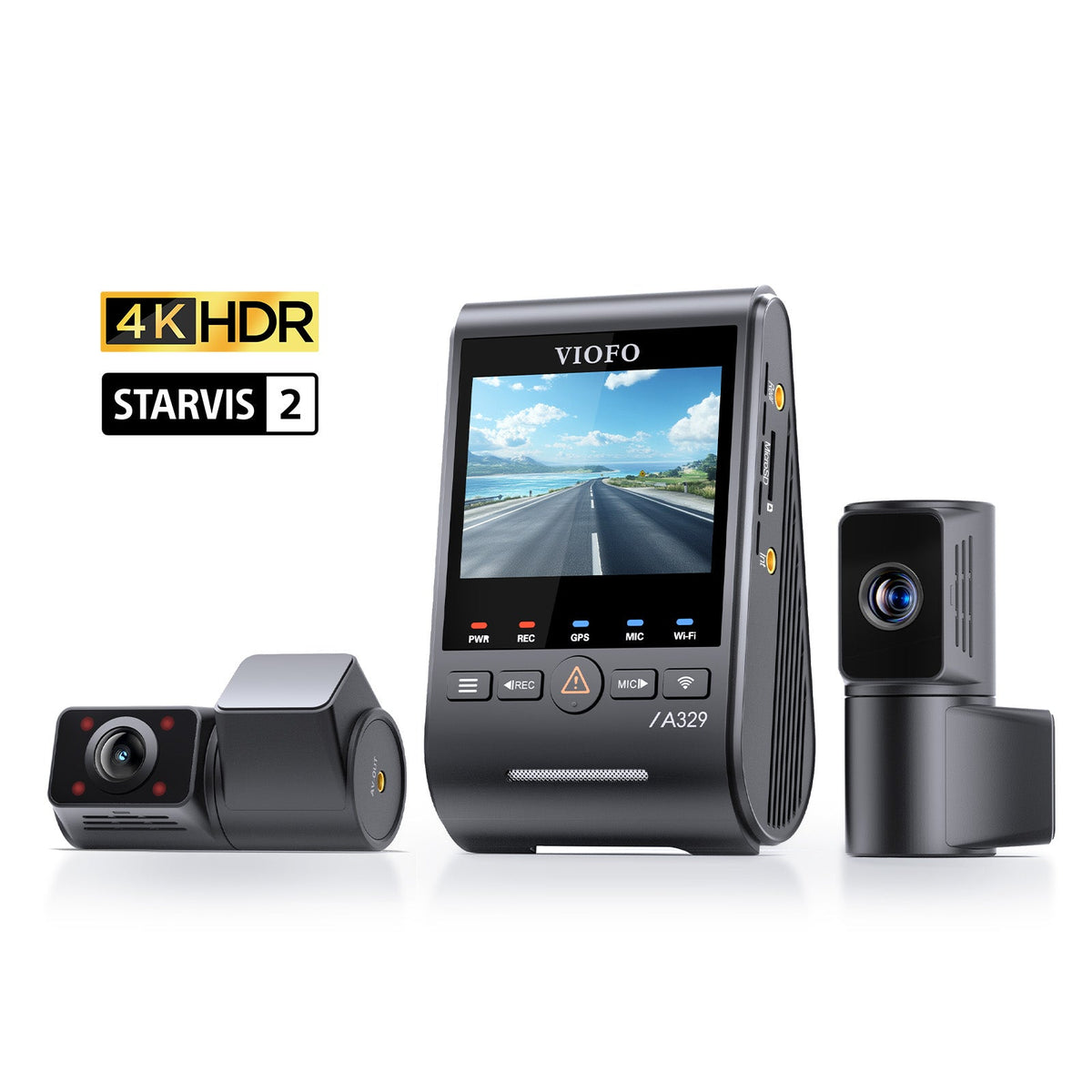 VIOFO A329TC 3CH 4K 30FPS Front+2K Telephoto+2K Fisheye Cabin Dashcam with Sony STARVIS 2 Sensor, 210° Ultra - Wide Angle Infrared Interior HDR Super Night Vision, 4x Optical Zoom Telephoto Capture Farther - Viofo - official