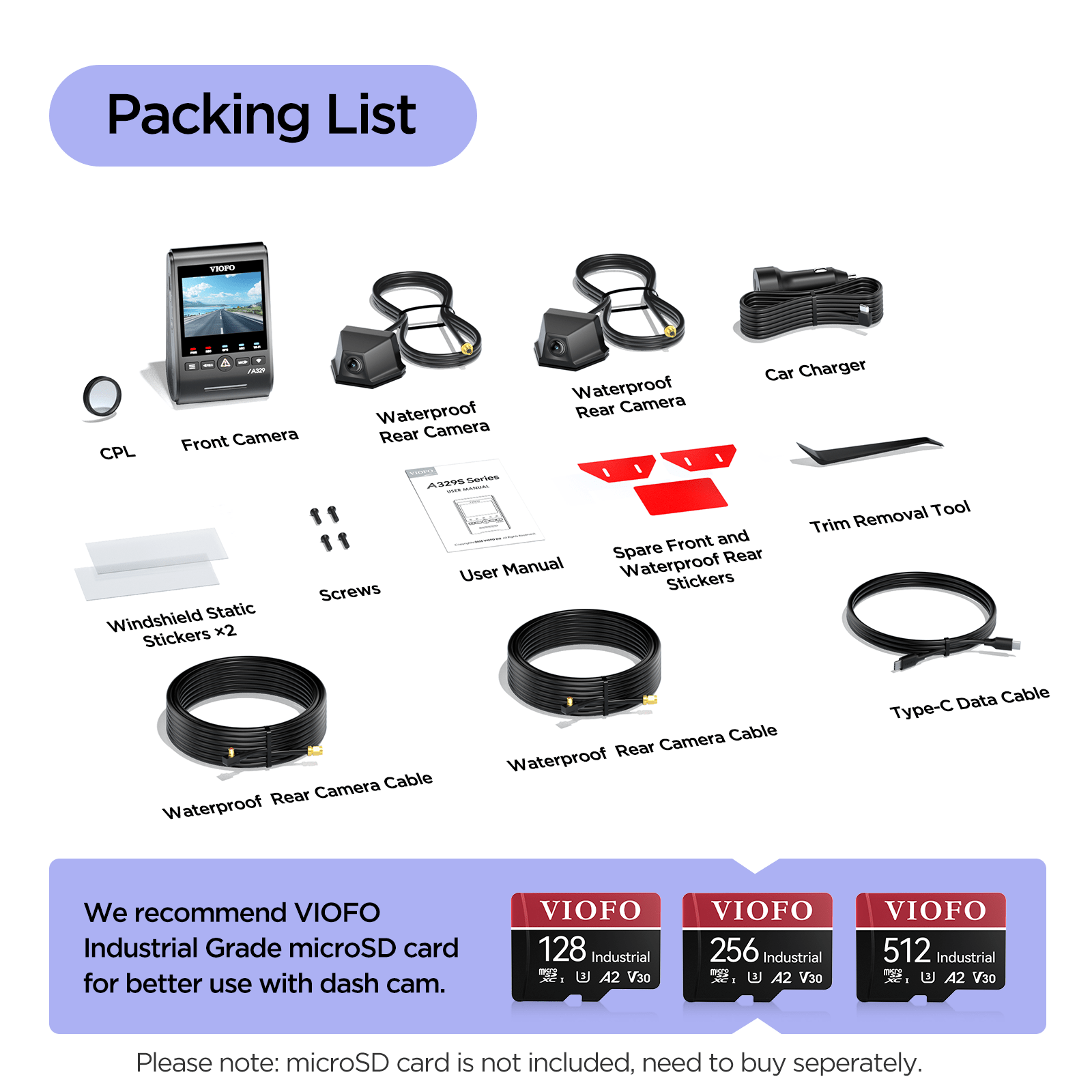 VIOFO A329WW 3CH 4K 30FPS Front+Dual 2K HDR Waterproof Rear Cameras with Sony STARVIS 2 Sensor, Tailored for Heavy - Duty Trucks and Trailers - Viofo - official