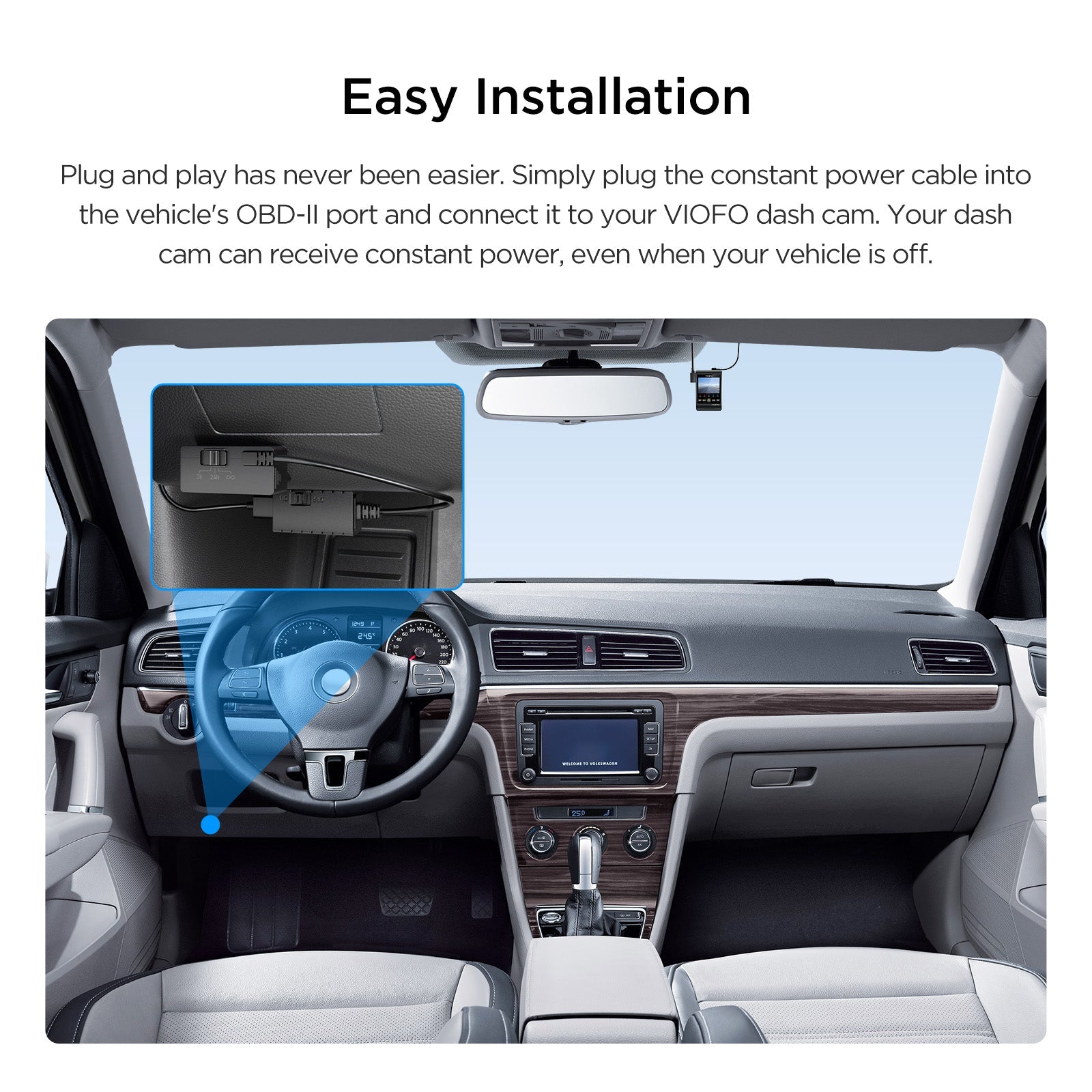 VIOFO OP100 OBD - II Constant Power Cable for Dash Camera, 24 Hours Surveillance/ACC Mode with Low Voltage Protection - Viofo - official
