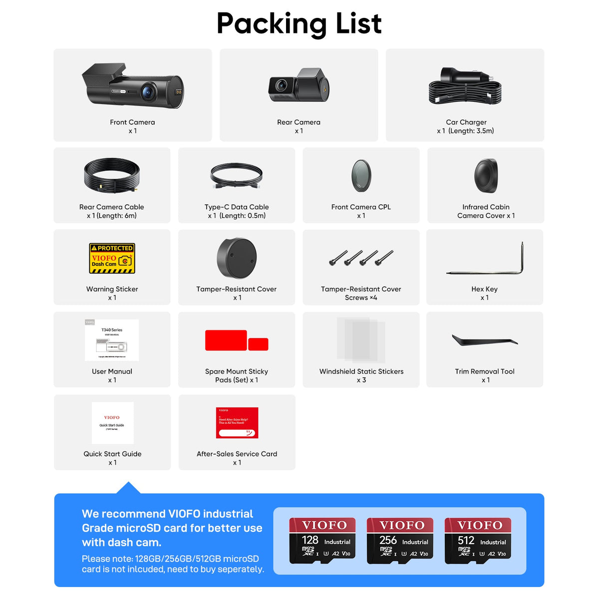 VIOFO T340 3CH 4K+2K+2K HDR Dash Cam with Built-in IR Cabin Camera, Sony STARVIS 2 Sensors, Wi-Fi 6, GPS, Hybrid Parking Recording - VIOFO