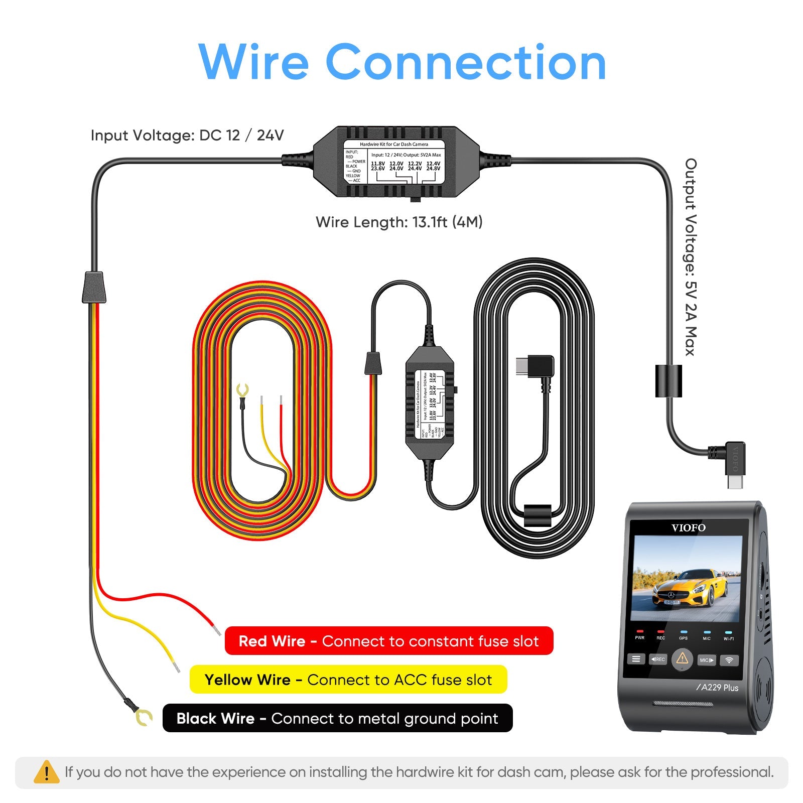 VIOFO Type - C HK4 Hardwire Cable For A119MINI2/A229 Plus/A229 Pro/A229 Ultra/A329/T130/WM1 - Viofo - official